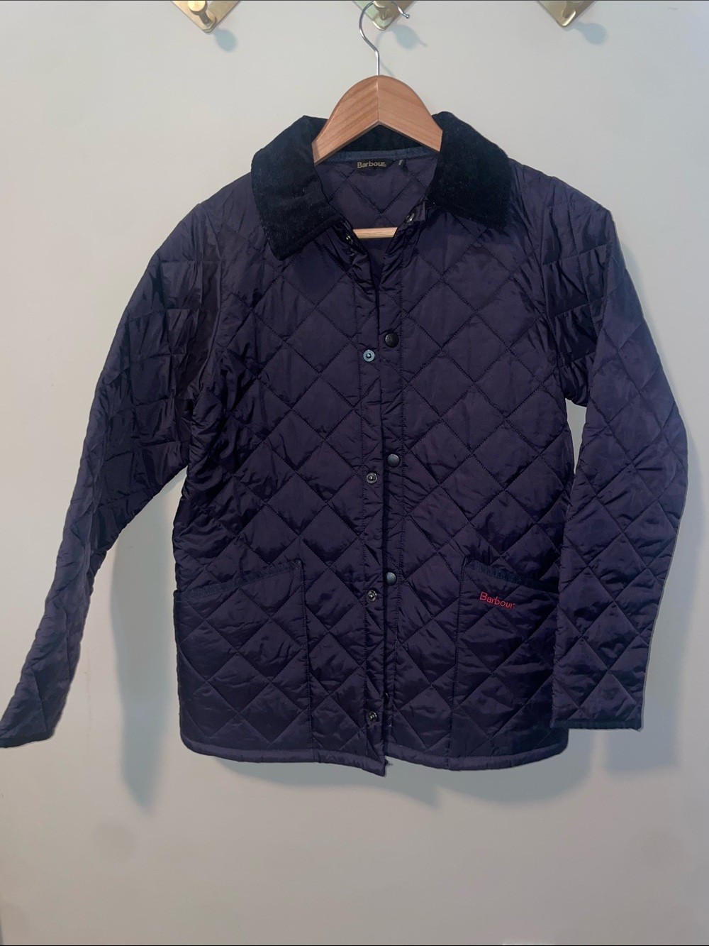 Barbour Boys Navy Quilted Puffer Jacket with Corduroy Collar